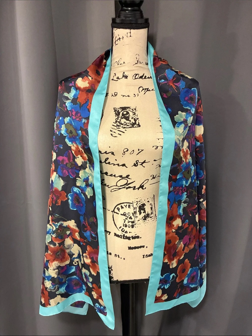 Lands' End Floral Scarf with Aqua Trim